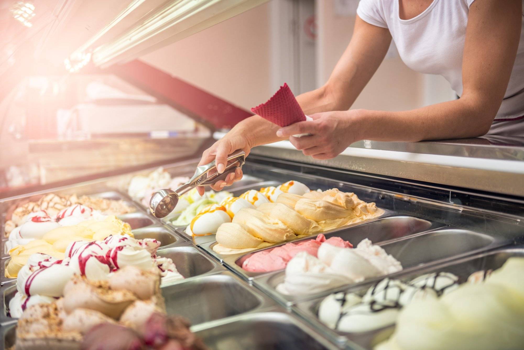 Woman serving ice cream